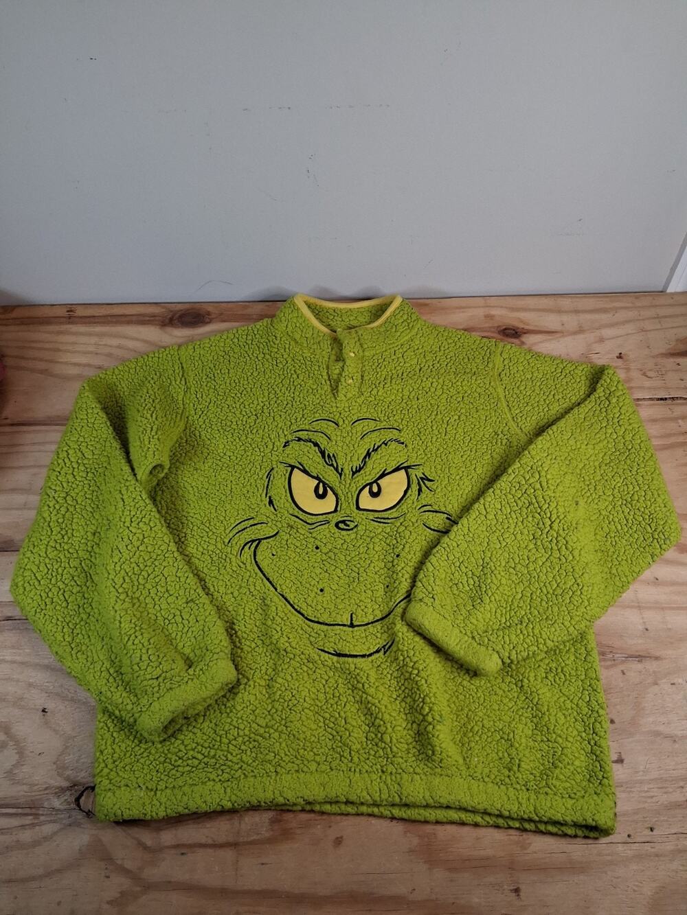 Grinch Fleece Sweater Womens L Green Christmas Dr Seuss Long Sleeve Sweater